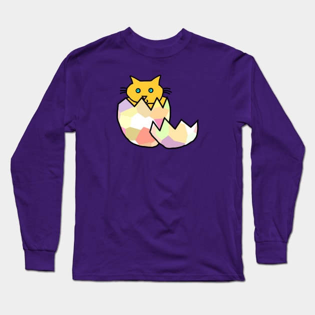 Yellow Cat Hatching from Easter Egg as Chonk Kitten Long Sleeve T-Shirt by ellenhenryart